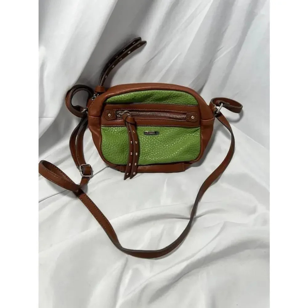 Chaps Green and Brown Faux Leather Crossbody Bag